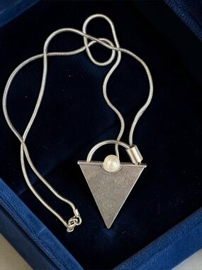 Designer Jenny Bird Silver Triangle Pendant Necklace with Pearl Accent
